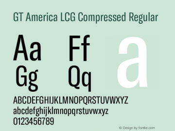 GT America LCG Cm Rg Version 1.005;hotconv 1.0.109;makeotfexe 2.5.65596 Font Sample