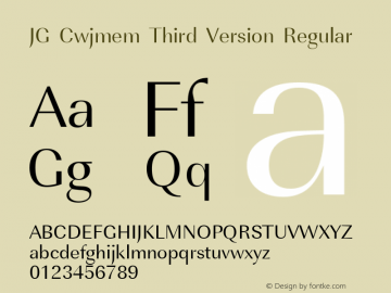 JG Cwjmem Third Version Regular Macromedia Fontographer 4.1 02/10/01 Font Sample