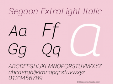 Segaon ExtraLight Italic Version 1.000 Font Sample