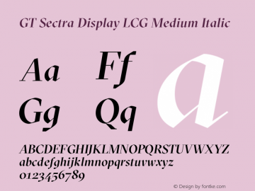 GT Sectra Display LCG Medium Italic Version 4.000 Font Sample