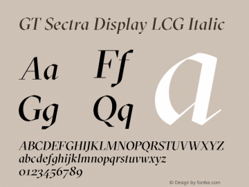 GT Sectra Display LCG Regular Italic Version 4.000 Font Sample