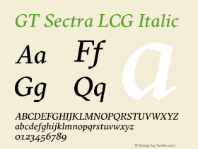 GT Sectra LCG Regular Italic Version 4.000 Font Sample