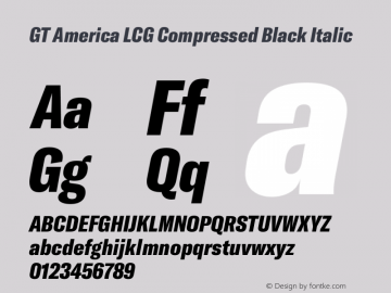 GT America LCG Cm Bl It Version 1.006 Font Sample