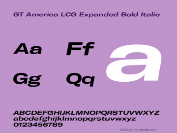 GT America LCG Exp Bd It Version 1.006 Font Sample