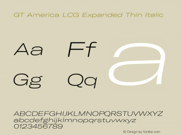 GT America LCG Exp Th It Version 1.006 Font Sample