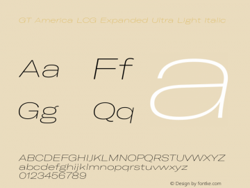 GT America LCG Exp U Lt It Version 1.006 Font Sample