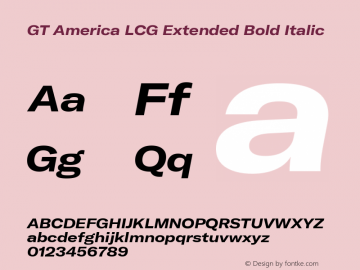 GT America LCG Ext Bd It Version 1.006 Font Sample