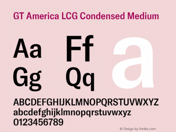 GT America LCG Cn Md Version 1.005 Font Sample