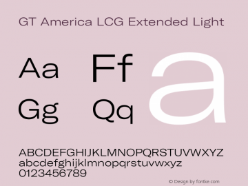 GT America LCG Ext Lt Version 1.005 Font Sample