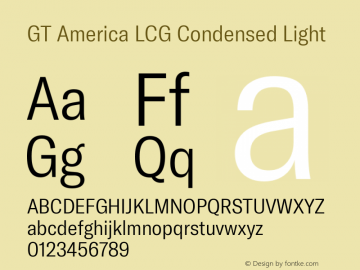 GT America LCG Cn Lt Version 1.005 Font Sample