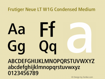 Frutiger Neue LT W1G Cn Medium Version 1.10 Font Sample