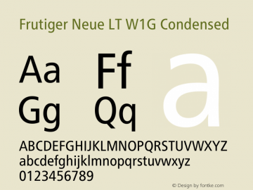 Frutiger Neue LT W1G Cn Regular Version 1.10 Font Sample