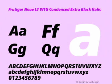 Frutiger Neue LT W1G Cn XBlack Italic Version 1.10 Font Sample