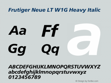 Frutiger Neue LT W1G Heavy Italic Version 1.10 Font Sample
