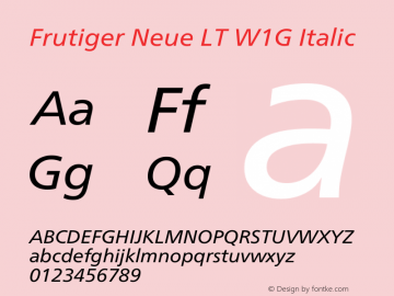Frutiger Neue LT W1G Italic Version 1.10 Font Sample