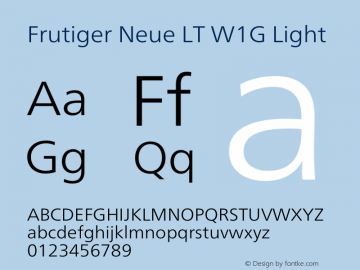 Frutiger Neue LT W1G Light Version 1.10 Font Sample