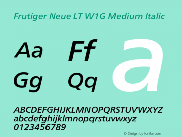Frutiger Neue LT W1G Medium Italic Version 1.10 Font Sample