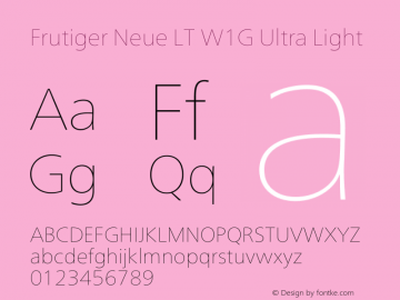 Frutiger Neue LT W1G Ultra Light Version 1.10 Font Sample