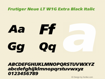 Frutiger Neue LT W1G XBlack Italic Version 1.10 Font Sample