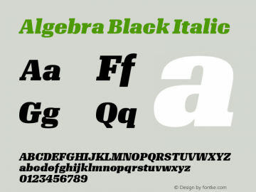 Algebra Black Italic Version 1.2; 2016 Font Sample