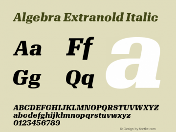 Algebra Extranold Italic Version 1.2; 2016 Font Sample