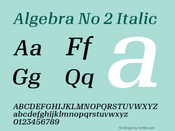 Algebra No 2 Italic Version 1.2; 2016 Font Sample