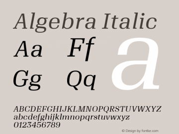 Algebra Regular Italic Version 1.2; 2016 Font Sample