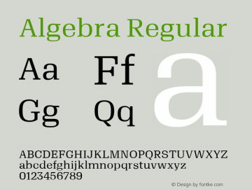 Algebra Regular Version 1.2; 2016 Font Sample