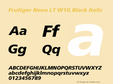 Frutiger Neue LT W1G Medium Bold Italic Version 1.10 Font Sample