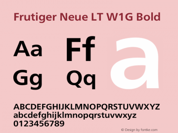 Frutiger Neue LT W1G Book Bold Version 1.10 Font Sample