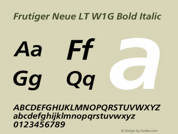 Frutiger Neue LT W1G Book Bold Italic Version 1.10 Font Sample
