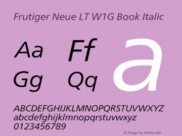 Frutiger Neue LT W1G Book Italic Version 1.10 Font Sample