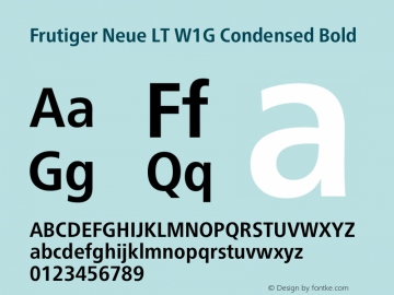 Frutiger Neue LT W1G Cn Book Bold Version 1.10 Font Sample