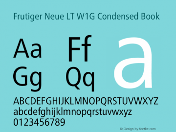 Frutiger Neue LT W1G Cn Book Version 1.10 Font Sample