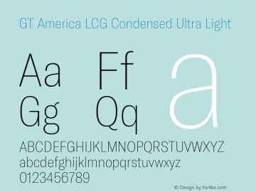 GT America LCG Cn U Lt Version 1.005 Font Sample
