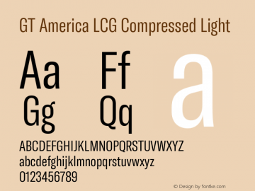 GT America LCG Cm Lt Version 1.005 Font Sample