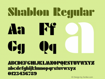 Shablon Regular Version 1.000;PS 001.000;hotconv 1.0.38 Font Sample