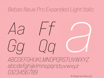 Bebas Neue Pro Expanded Light Italic Version 1.000;PS 001.000;hotconv 1.0.88;makeotf.lib2.5.64775图片样张