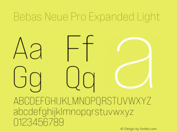 Bebas Neue Pro Expanded Light Version 1.000;PS 001.000;hotconv 1.0.88;makeotf.lib2.5.64775 Font Sample