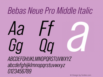 Bebas Neue Pro Middle Italic Version 1.100;PS 001.100;hotconv 1.0.88;makeotf.lib2.5.64775图片样张