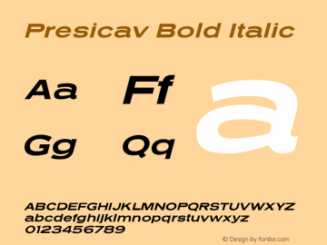 PresicavRg-BoldItalic Version 2.000 Font Sample