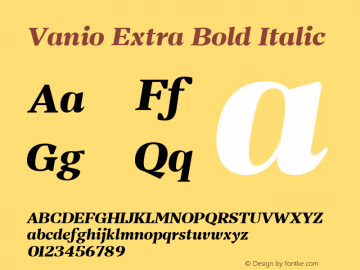 Vanio Extra Bold Italic Version 1.000 | web-TT Font Sample