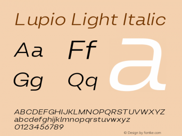 Lupio-LightItalic Version 1.000 | web-TT Font Sample