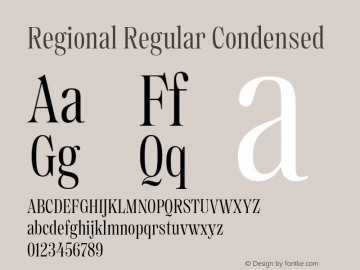 Regional Regular Condensed Version 1.000 Font Sample