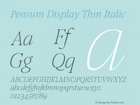 Pensum Display Thin Italic Version 1.000;PS 1.0;hotconv 1.0.88;makeotf.lib2.5.647800 DEVELOPMENT Font Sample