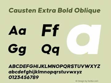 Causten Extra Bold Oblique Version 1.000;hotconv 1.0.109;makeotfexe 2.5.65596 Font Sample