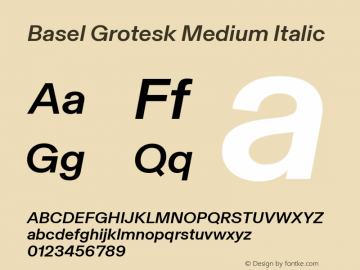 Basel Grotesk Medium Italic Version 1.000 | web-TT Font Sample