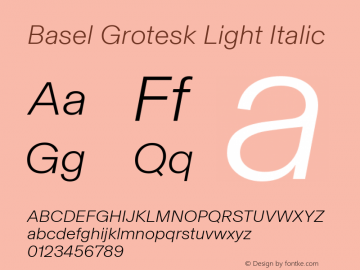 Basel Grotesk Light Italic Version 1.000 | web-TT Font Sample
