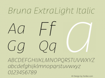 Bruna ExtraLight Italic Version 1.001;hotconv 1.0.109;makeotfexe 2.5.65596图片样张