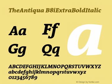 TheAntiqua-B8iExtraBoldItalic 001.000 Font Sample